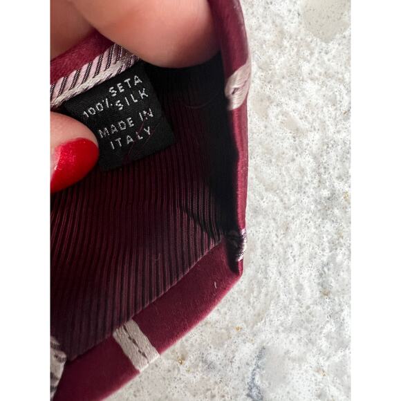 Luigi Borrelli Napoli Silk Neck Tie Made in Italy Maroon Red Pink Stripes JP - Picture 4 of 6